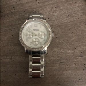 Fossil Silver-Tone Watch with Crystal Details